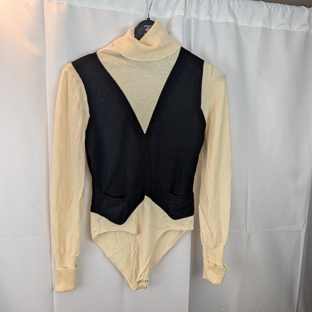 Jean Paul Gaultier Cream and Black Turtleneck Bodysuit Size M In GUC